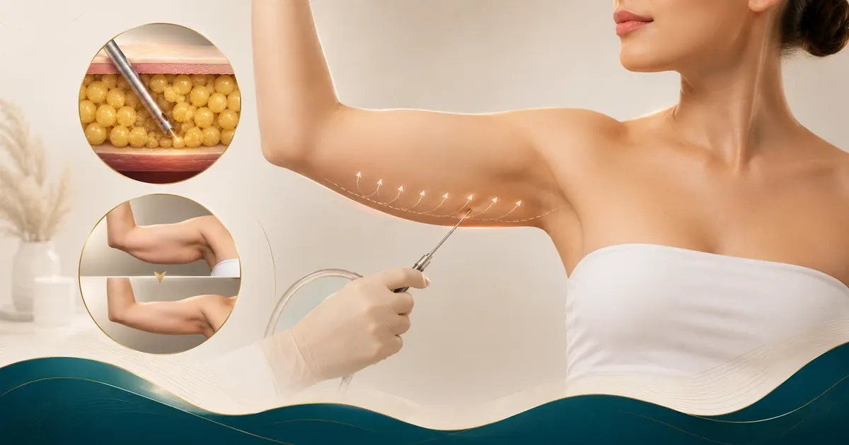 Arm liposuction contouring of the upper arm to address loose triceps and underarm fat
