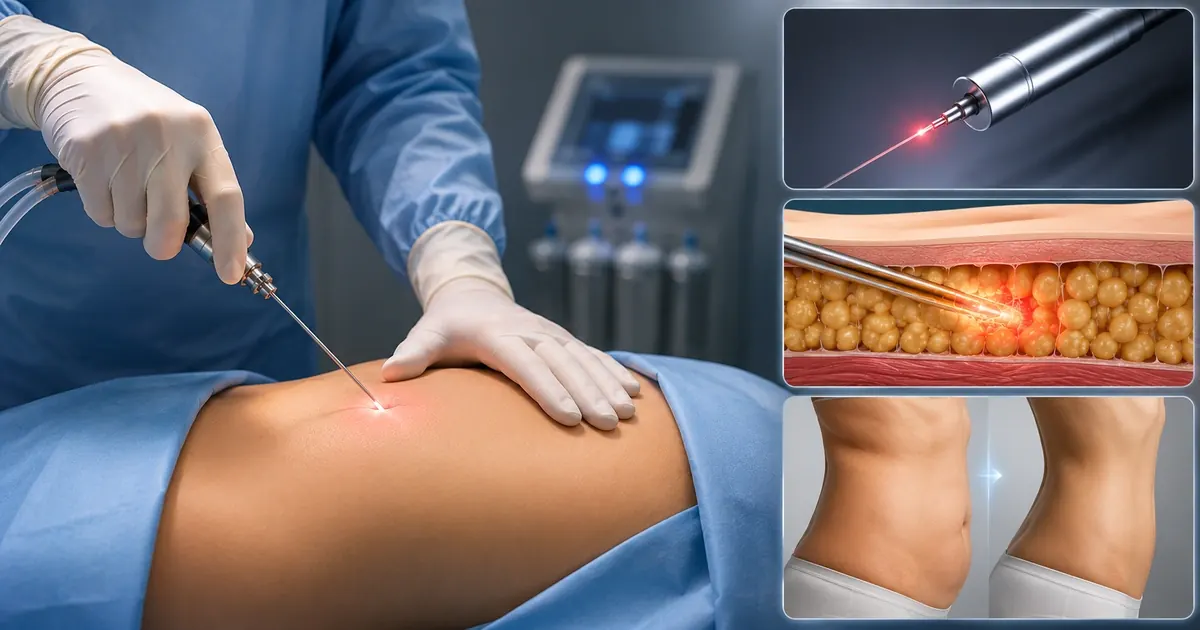 Diagram showing the laser fibre mechanism used in laser-assisted liposuction