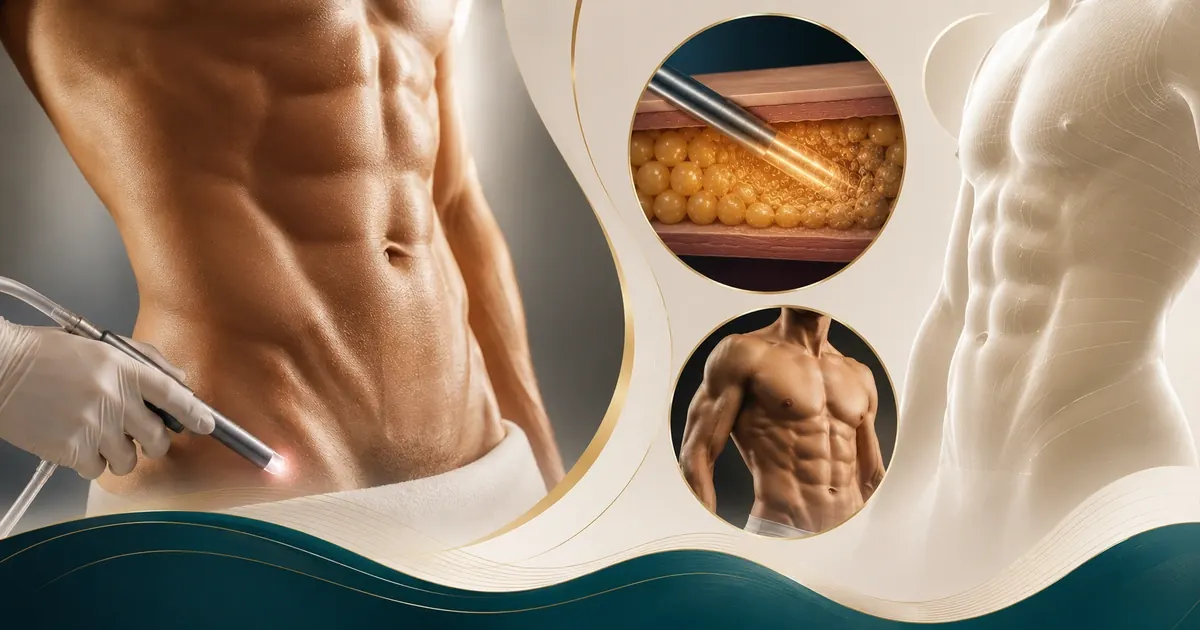 Illustration of HD liposuction sculpting technique showing selective fat removal to reveal muscular anatomy