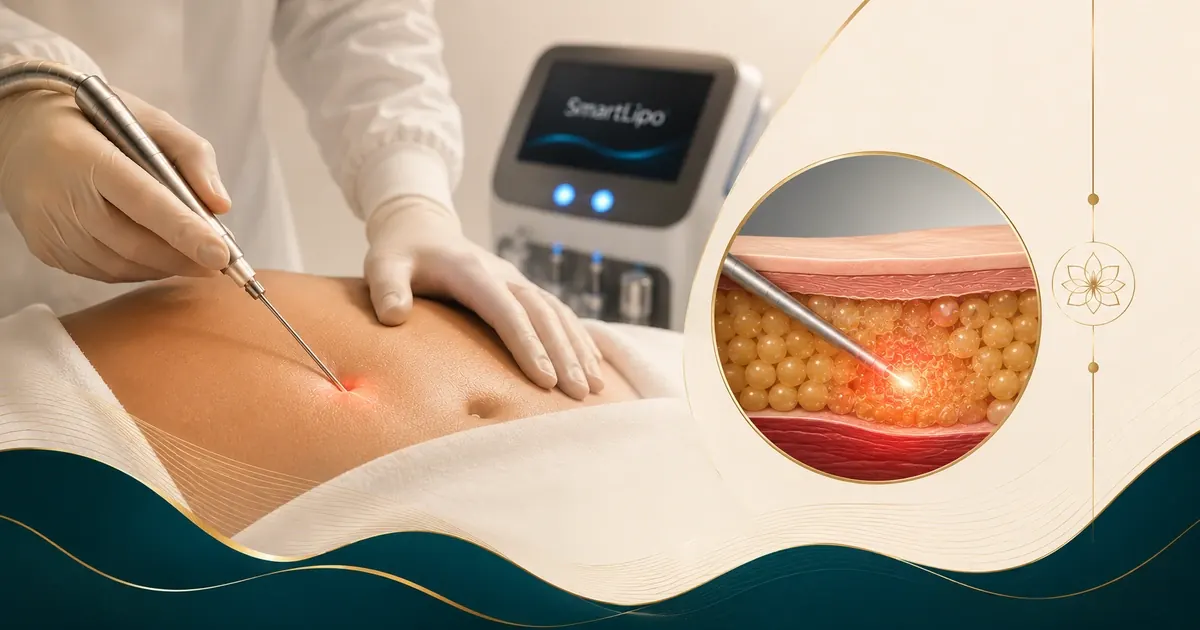 SmartLipo laser-assisted liposuction procedure with Nd:YAG laser fibre under the skin