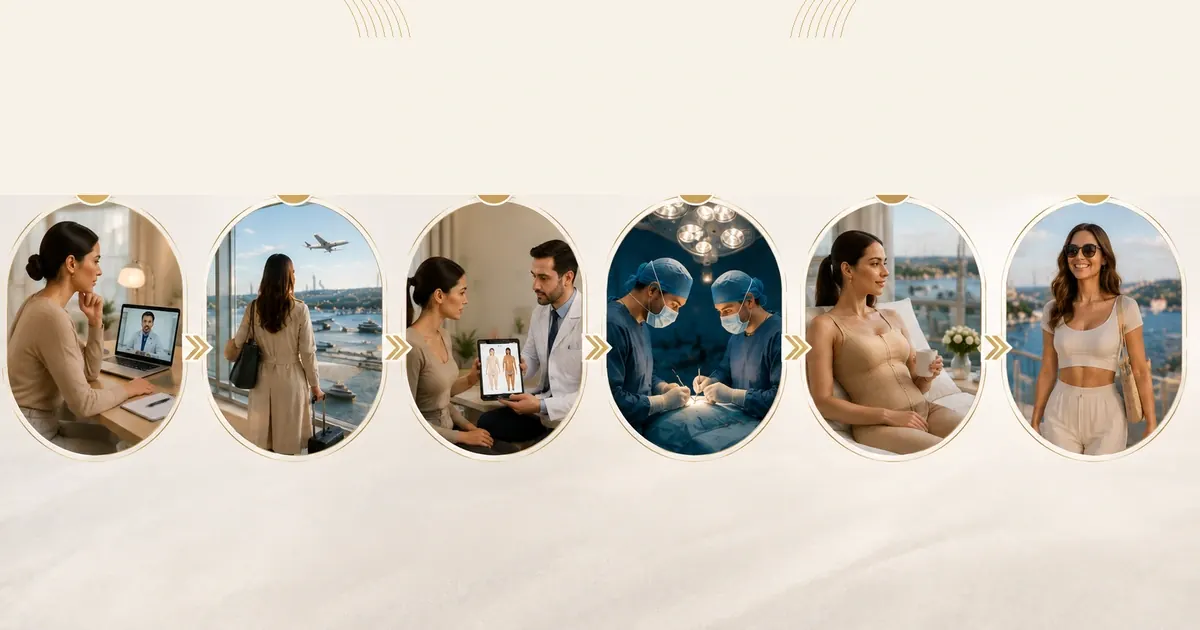Timeline showing the complete patient journey for liposuction in Turkey